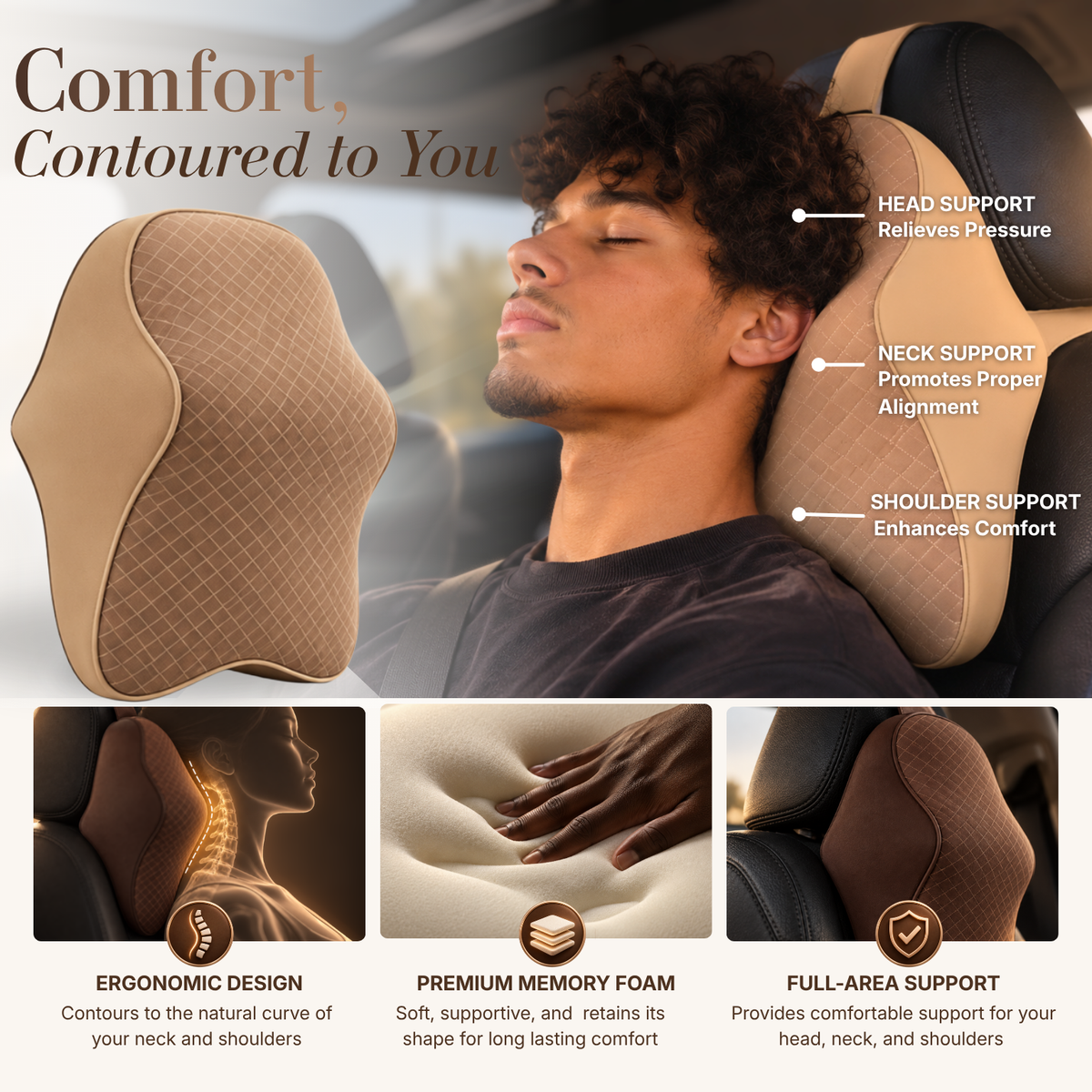 Ergonomic Memory Foam Neck Pillow